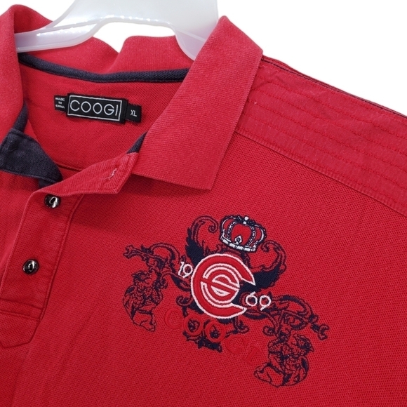 Coogi Polo Shirt Men XL SS Pullover Embellished Crest Logo Bling 100% Cotton Red - Picture 16 of 16